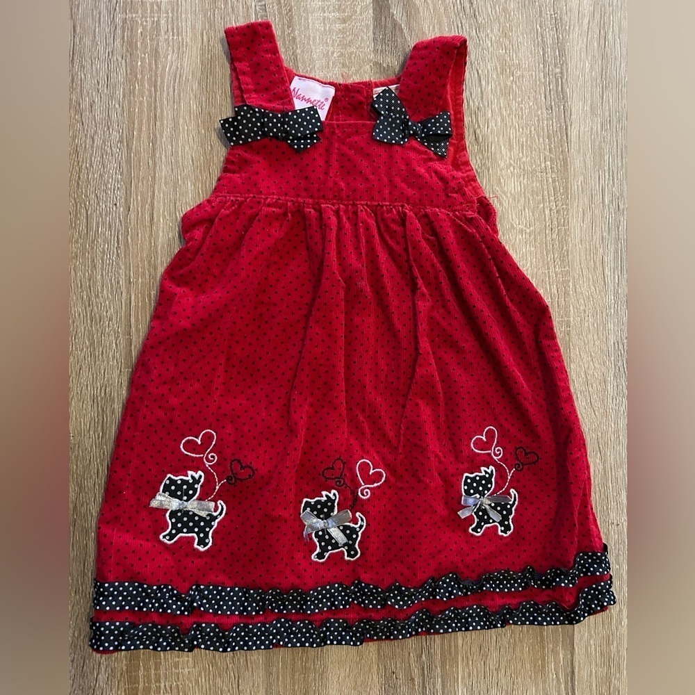 Nanette Red Corduroy Jumper Dress Scottie Dog Size 24 Months 100% Cotton